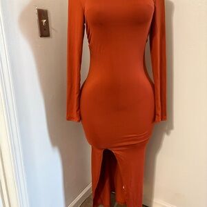 Elegant Long Sleeve Rust Dress Large NWOT